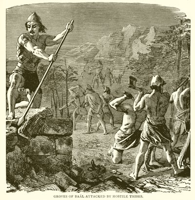 Groves of Baal attacked by Hostile Tribes by English School