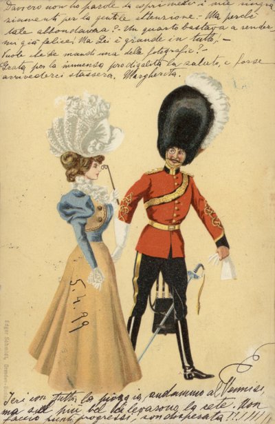 Guardsman and a young woman by English School