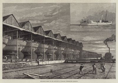 Gun-Boats ready to be launched at Haslar, Portsmouth Harbour by English School