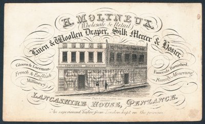 H Molyneux, Linen and Woollen Draper, Silk Mercer and Hosier, Trade Card by English School