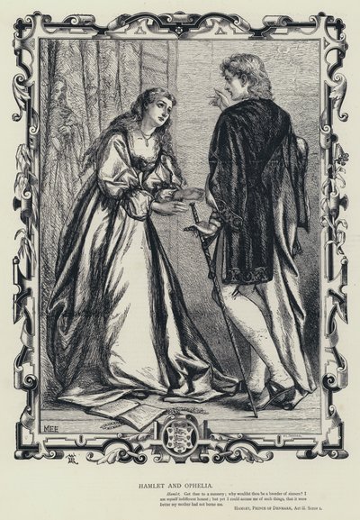 Hamlet and Ophelia, Hamlet, Prince of Denmark, Act iii, Scene 1 by English School