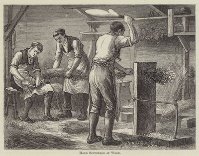 Hand Scutchers at Work by English School