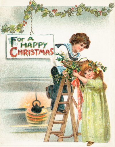 Hanging Christmas trimmings by English School