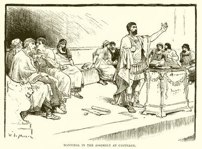 Hannibal in the assembly at Carthage by English School