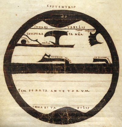 Diagrammatic Zonal World Map, c.1050 (ink & tempera on parchment) by English School