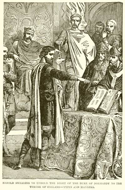 Harold Swearing to Uphold the Right of the Duke of Normandy to the Throne of England--Types and Manners by English School
