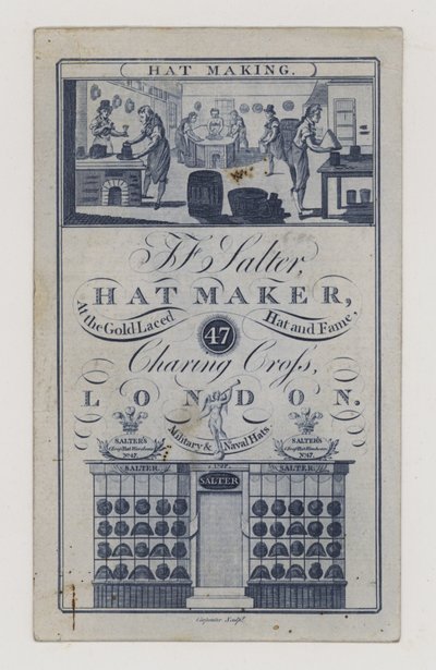 Hatters, Salter, trade card by English School
