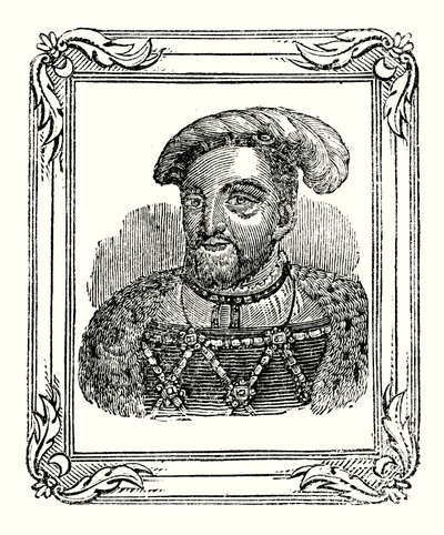 Henry VIII was Born in 1490, Crowned in 1509, Died in 1547 by English School