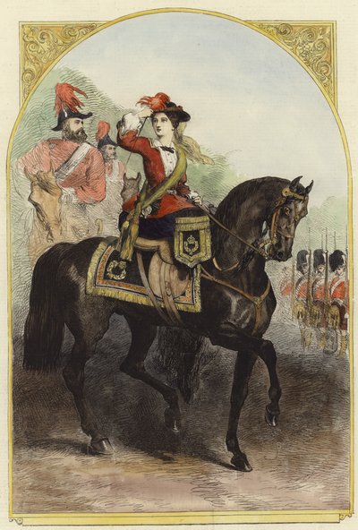 Her Majesty in Her New Military Costume at the Camp by English School