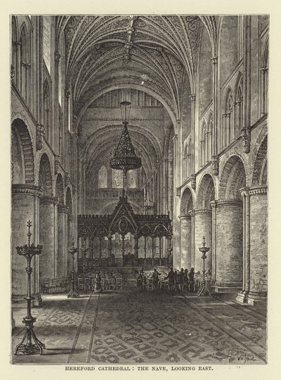 Hereford Cathedral, the nave, looking east by English School