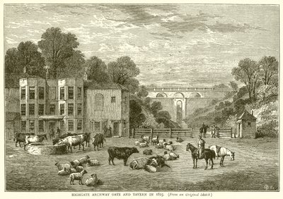 Highgate Archway Gate and Tavern in 1825 by English School