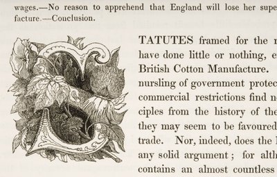 Historiated Initial S, from a Book on British Cotton Manufacturing by English School