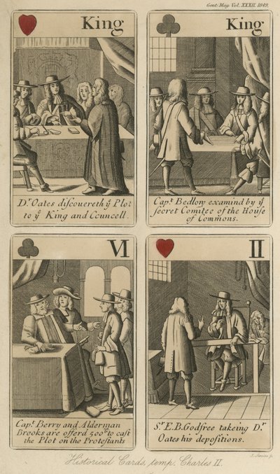 Historical playing cards relating the story of King Charles II by English School