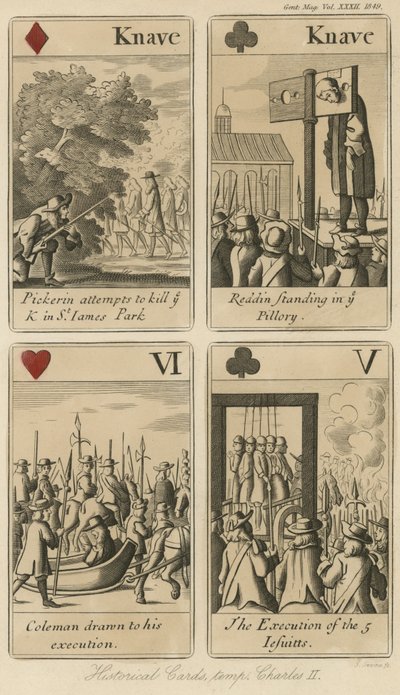 Historical playing cards relating the story of King Charles II by English School