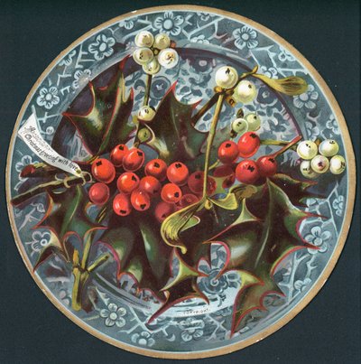 Holly and Mistletoe on a Plate by English School