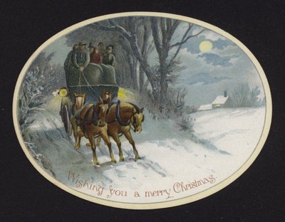Horse-drawn carriage traveling through the snow by English School