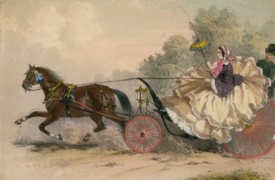 Horse and carriage at speed with a lady at the whip; prostitution by English School