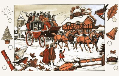 Horse and carriage in the snow. Hidden object puzzle by English School