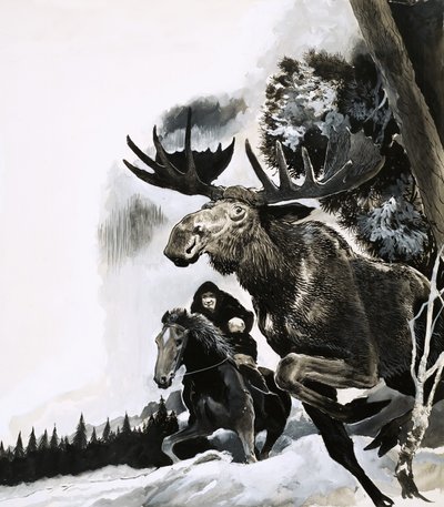 Hunting a Bull Moose by English School
