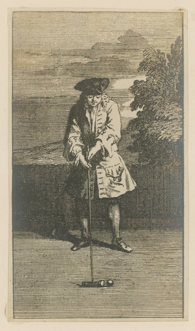 Illustration Depicting a Man Playing Croquet by English School