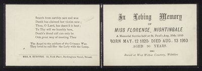 In Loving Memory of Florence Nightingale by English School