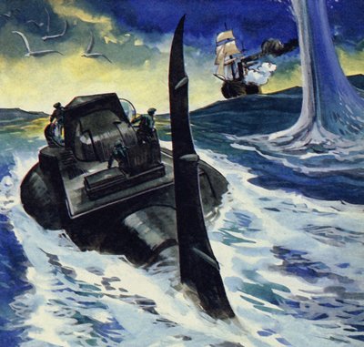 In the English Channel, the ship opened fire on the Nautilus by English School