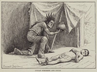 Indian Sorcerer and Child by English School