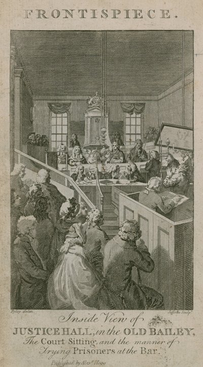 Inside View of Justice Hall in the Old Bailey, the Court Sitting, and the Manner of Trying Prisoners at the Bar by English School