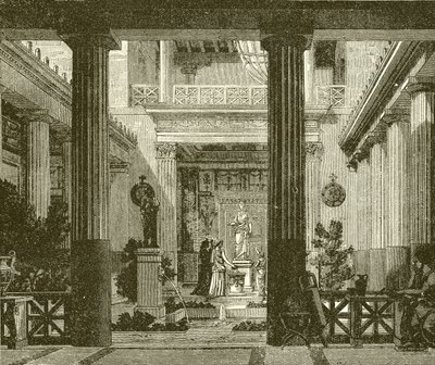 Interior Court of a Greek House with a Statue of the Goddess Hestia by English School