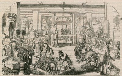 Interior of a City warehouse, London by English School