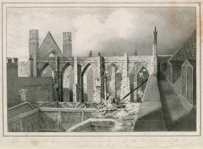 Interior View of the Houses of Lords and Commons the Day after the Fires Taken from the Top of Westminster Hall by English School