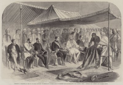 Interview at Sealkote, on the 9th of March, between the Maharajah Rumbeer Singh of Cashmere and His Excellency Lord Canning by English School