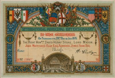 Invitation to International Municipal Entertainment at the Guildhall, London, on 29 July 1875 by English School