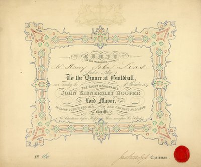 Invitation to a Banquet at the Guildhall, London, on 9 November 1847 by English School