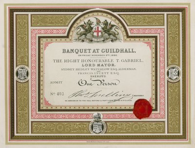 Invitation to a Banquet at the Guildhall, London, on 9 November 1866 by English School