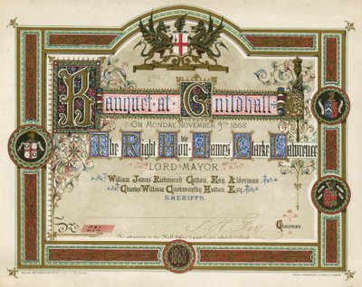 Invitation to a Banquet at the Guildhall, London, on 9 November 1868 by English School