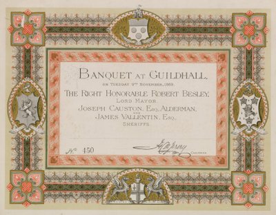 Invitation to a Banquet at the Guildhall, London, on 9 November 1869 by English School