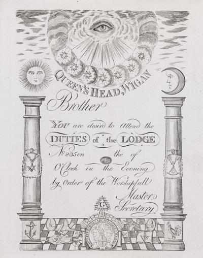 Invitation to attend a Masonic lodge meeting in Wigan by English School