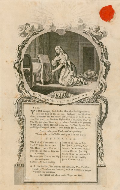 Invitation to dine with the Right Honourable Earl of Hertford on 4 May 1775 by English School