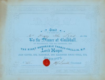 Invitation to Dinner at the Guildhall, London, on 8 December 1852 by English School