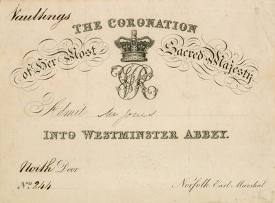 Invitation to the Coronation of Queen Victoria at Westminster Abbey, 28 June 1838 by English School