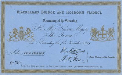 Invitation to the Opening of Blackfriars Bridge and Holborn Viaduct by English School