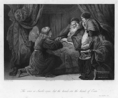 Isaac blessing Jacob, Genesis XXVII, 22 by English School