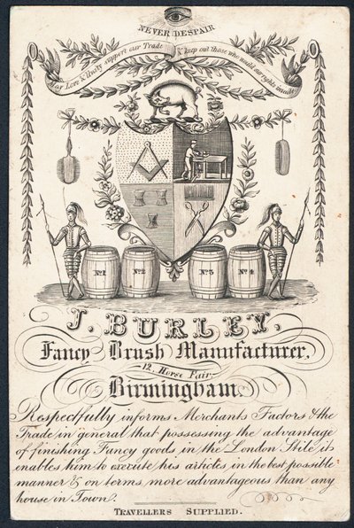 J Burley, Fancy Brush Manufacturer, Trade Card by English School