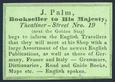 J Palm, Bookseller to His Majesty by English School