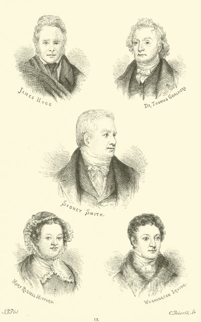 James Hogg, Dr Thomas Chalmers, Sydney Smith, Mary Russell Mitford, Washington Irving by English School
