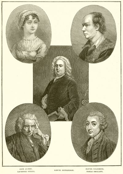 Jane Austen, Laurence Sterne, Samuel Richardson, Oliver Goldsmith, Tobias Smollett by English School