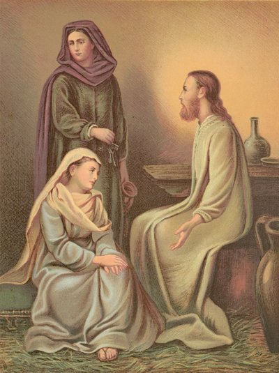 Jesus Christ in the house of Martha and Mary by English School