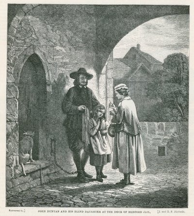 John Bunyan and His Blind Daughter at the Door of Bedford Jail by English School