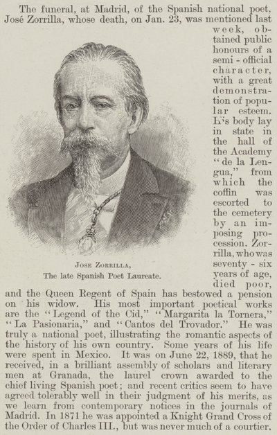 Jose Zorrilla, the Late Spanish Poet Laureate by English School